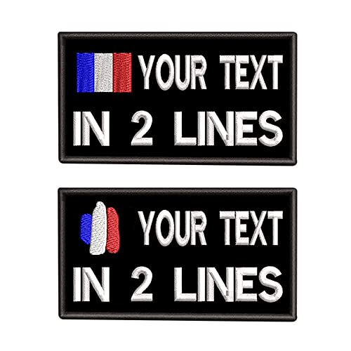 Patchs de nom tactiques personnalisés 3.5 "W x 2" H, 2pcs Étiquette de numéro militaire personnalisée Patch de drapeau de la France pour plusieurs sacs de vêtements Gilet Vestes Chemises de travail Cover