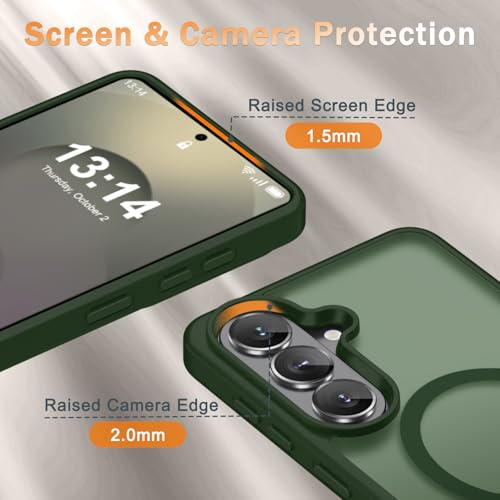 Image of YENAPOON for Samsung Galaxy S26 Case, Matte Magnetic Phone Cover [with 1 Screen Protector] [Support for MagSafe] [Shockproof Military Grade Protection] Translucent Frosted Back, Sage Green