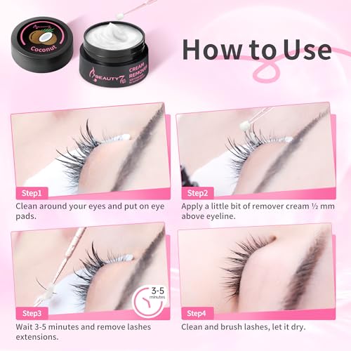 Beauty7 Wimpernkleber Entferner Cream Wimpernverlängerungslöser weiß Wimpernkleber Lösemittel wimpern extension Entferner Remover Cream Wimpernverlängerung Klebstoffentferner 5ml Duft: Kokosnuss