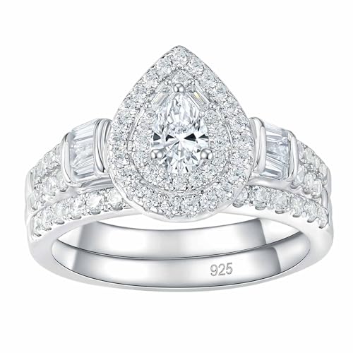 Newshe Jewellery Wedding Sets for Women AAAAA Cz Radiant Bridal 925 Sterling Silver Engagement Band Ring Size 5-10