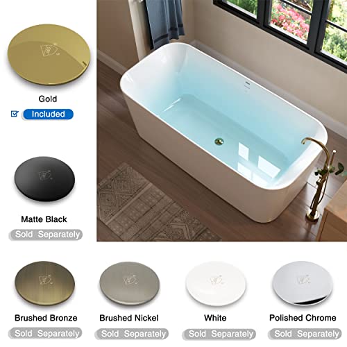 Ferdy Maui 67" Acrylic Freestanding Bathtub, Contemporary Elegant Design Soaking Tub With Polished Gold Drain And Minimalist Linear Design Overflow, Easy To Install #TOP2