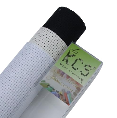 Image of KCS 3 pc of 15 inch x 18 inch(38cmx45cm) 11 Count Cross Stitch Cotton Aida Cloth Needlework Rolled Fabric Box,11CT,White+Antique White+Black
