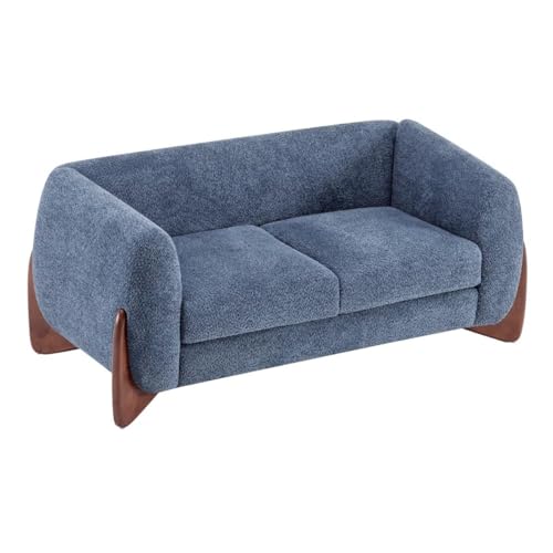 Image of Boucle Upholstered 5-Seater Sofa and Loveseat Navy Blue