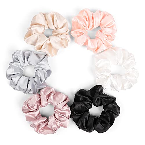 Scrunchies Hair Ties For Women's Hair Accessories Silk Satin Scrunchie 6 Pcs Elastic Bunch Bangle Scrunchy Prevent Girls Ponytail Frizz Or Breakage #TOP1
