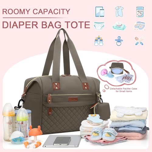Image of Pritent Diaper Bag Tote, Diaper Baby Bags with Pacifier Case, Shoulder Straps, Stroller Clips, Waterproof Large Mommy Maternity Travel Baby Bag for Mom and Dad, khaki, Medium