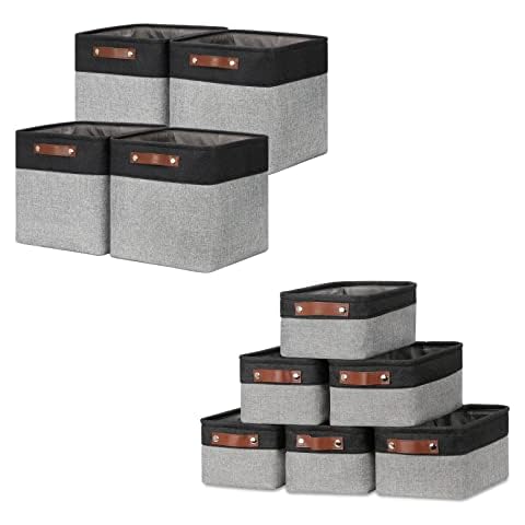 DULLEMELO Collapsible Bundle Baskets 4 Cube Baskets 12"x12"x12" + 6 Small Baskets 11.8"x7.9"x5.1"（Black&Grey Cover