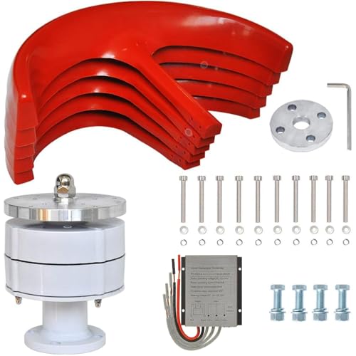 Kit Generatore Eolico Orizzontale Da 13000 W per Uso Domestico, 5 Pale con Controller, Design Rosso Resistente, Supporta 12 V/24 V/48 V/110 V/220 V, Generatore Di Energia Eolica per Imbarcaz