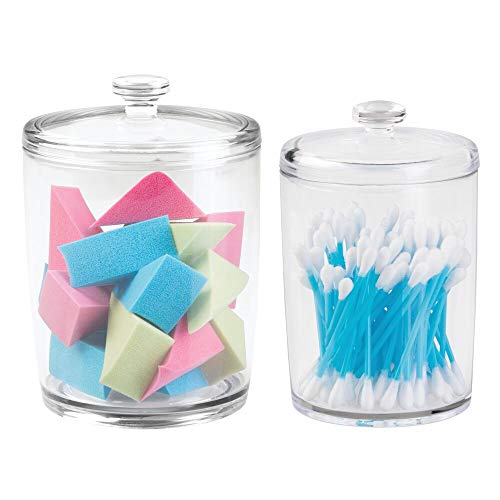 MetroDecor mDesign Bathrooom Vanity Canister Jars for Cotton Balls, Swabs, Cosmetic Pads - Set of 2, Clear