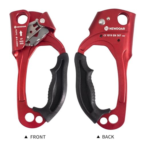Image of NewDoar UIAA & CE Certified Hand Ascender Rock Climbing Tree Arborist Rappelling Gear Equipment Rope Clamp for 8~12MM Rope(Red)