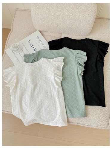 OYOANGLE Girl's 3 Pack Eyelet Cap Sleeve Tank Tops Crew Neck Cute Summer Tee Top2