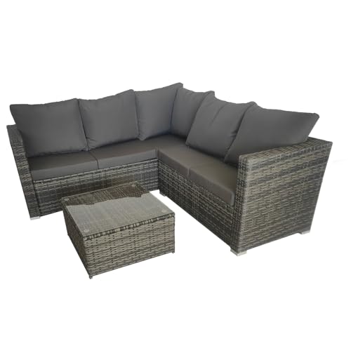 COZYBRITE Garden Corner Sofa Rattan Furniture Set 5 Seater Patio Outdoor Lounge Settee with Coffee Table All-weather SFS099-3