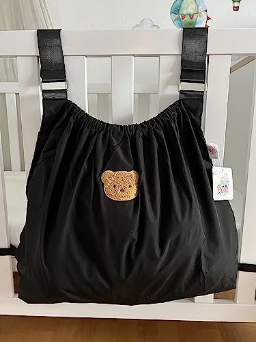 Kinderwagen Tasche, Universal Tasche, Kinderwagen, Einkaufstasche, Kinderwagen Organizer, Wickeltasche, Buggy, schwarz mit Bär