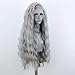 ELESTY Long Wavy Grey Hair Synthetic Lace Front Wig for Women Pree Part Loose Curly Glueless Lace Wig Natural Looking Heat Resistant Fiber Synthetic Lace Wig for Daily Cosplay Use