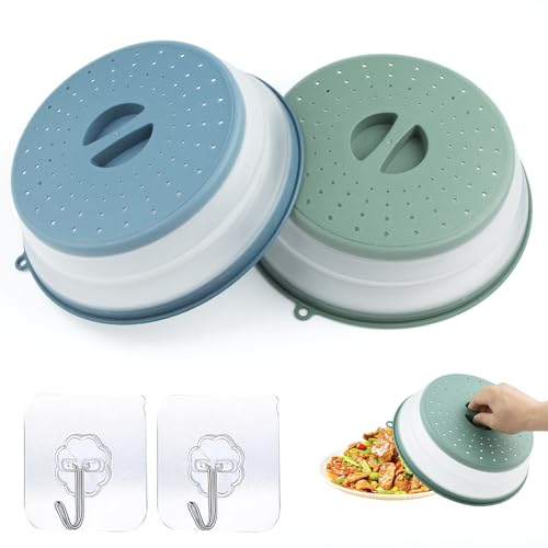 2 Stück Mikrowellenabdeckhauben faltbar - 26,5 cm Spritzschutz mit Haken & Belüftungssieb - Hitzebeständig- Platzsparend für Mikrowelle, Obst, Gemüse (Grün + Blau) - BPA-frei 2 Stück Mikrowellenabdeckhauben faltbar - 26,5 cm Spritzschutz mit Haken & Belüftungssieb - Hitzebeständig- Platzsparend für Mikrowelle, Obst, Gemüse (Grün + Blau) - BPA-frei