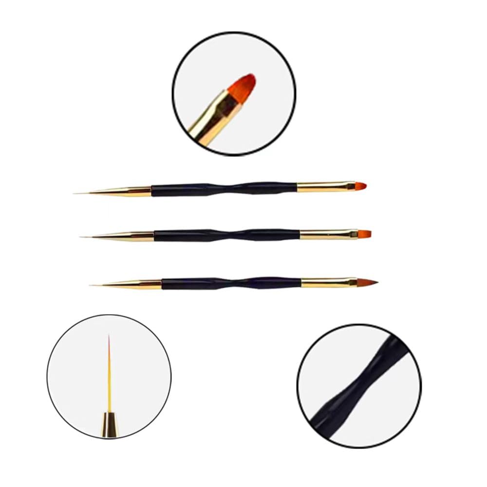 Pennelli per Unghie, 3 Pezzi di Pennelli per Unghie in Gel, Pennelli Nail Art, 2 in 1 Dual-ended Nail Art Pennelli, per Manicure
