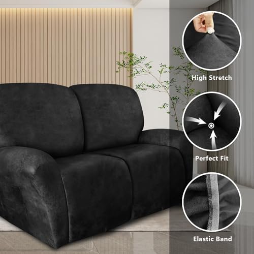 Image of molasofa Loveseat Recliner Slipcover Large Size Oversized - 6 Pieces Stretch Leather Like Recliner Sofa Cover for 2 Seat Dual Reclining Loveseat Couch Furniture Protector (Dark Grey)