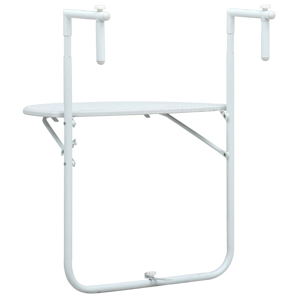 Tavolo da Balcone Pensile Bianco 60x64x83,5cm Plastica Rattan,Tavolino da Balcone Pieghevole, Tavolo da Appendere per Giardino, Terrazza, Cortile, Tavolino da Esterno