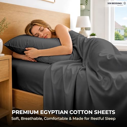 Image of SGI bedding RV Short Queen Sheet Set 60x75, 600 TC Egyptian Cotton, 4 Piece Luxury Hotel Collection, Ultra Soft & Breathable, Fits RV Mattress Camper & Trailer, 15 Inch Pocket, Dark Gray