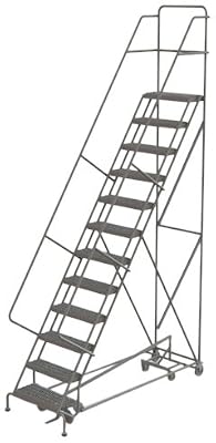 Tri-Arc KDAD112246 12-Step All-Directional Safety Angle Steel Rolling Industrial & Warehouse Ladder with Perforated Tread