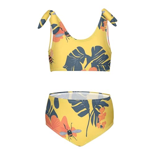 KLL Bees on Yellow Girl 2 Pieces Bikini Set Quick-Dry Bathing Suit Swimming Suits Adjustable Strap