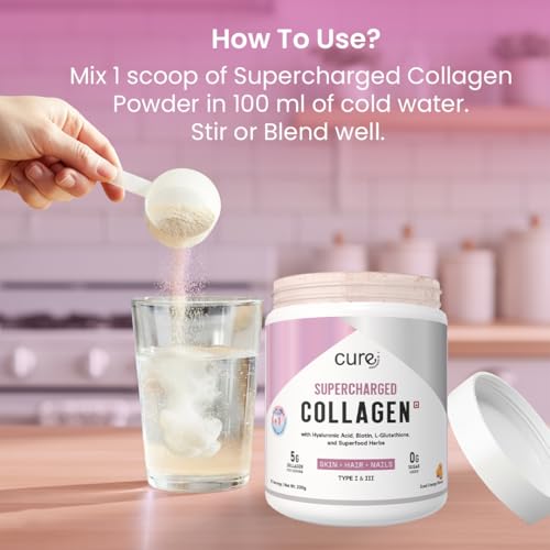 Image of Supercharged Collagen Powder 200g | Type I and III Collagen Peptides with Biotin L-Glutathione Sea Buckthorn | Skin Hair Nails Support | Orange | Men and Women | 25 Servings