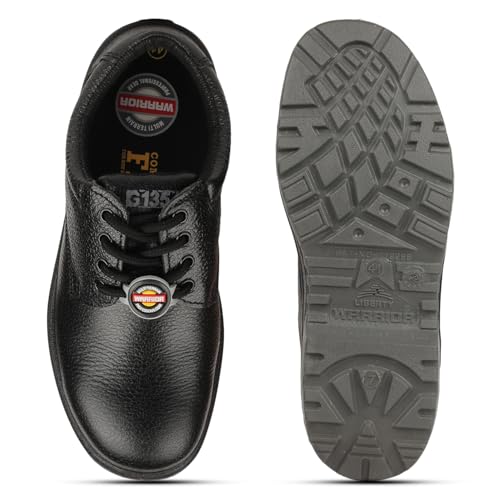 Image of Liberty Warrior 7198-319 STA Safety Shoes for Men, Genuine Leather, Double Density PU Sole, Light Weight, Steel Toe, Black, Sizes-6UK-10UK