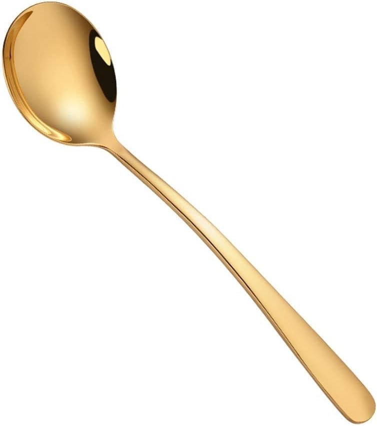 Tablespoons 10pcs Stainless Steel Spoon, Spoon Set, 7.4in Coffee Spoon Colored Ice Cream Spoon (round) Serving Spoon (Color : Gold)