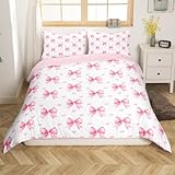 Feelyou Kids Pink Bowknot Bedding Set Toddler Size, Bowknot Duvet Cover Boys Girls Kawaii Comforter Cover Teens Bedroom Decor Soft Quilt Cover 2Pcs (No Comforter)