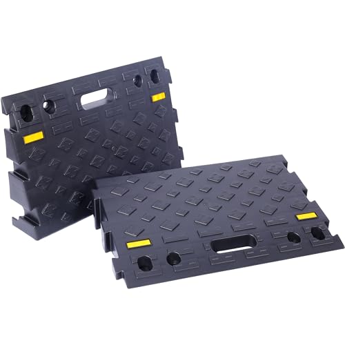 TDZXQQ 2-Piece Portable Automotive Curb Ramp, Heavy-Duty Plastic, Interlocking Structure, 6600 Lbs Load Capacity, Black