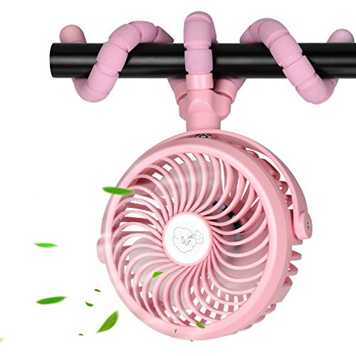 Image of TDONE Mini Portable Electric Fan, Battery Operated, Wearable Fan, Lightweight for Travel, Stroller Fan, Pink