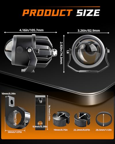 Image of CO LIGHT Gen 3 LED Motorcycle Fog Lights 90W 30000LM Long Range White Amber Beam Strobe Safety Modes IP68 Waterproof Shock Resistant Easy Plug and Play Installation 2 Piece Kit