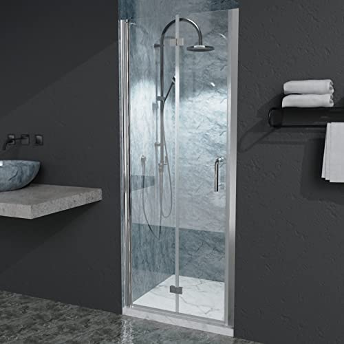 30" X 72" Bifold Glass Shower Door With Tempered Glass Folding Bathroom Shower Doors With Stainless Handle Frameless Shower Panel With Chrome Finish #TOP1