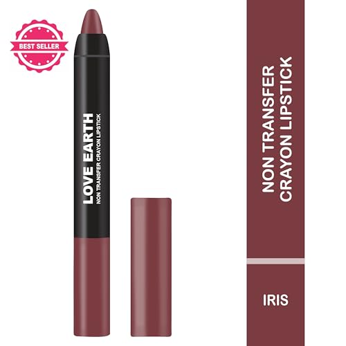 Image of Love Earth Non Transfer Crayon Lipsticks-Iris | Lightweight & Longlasting, Smudge Proof, Transferproof, Matte Lipstick | Crayon Lipstick up to 12 Hours Stay -3.5g