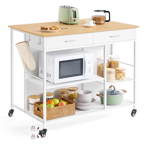 VASAGLE Kitchen Rolling Island, Mobile Kitchen Cart with Storage on