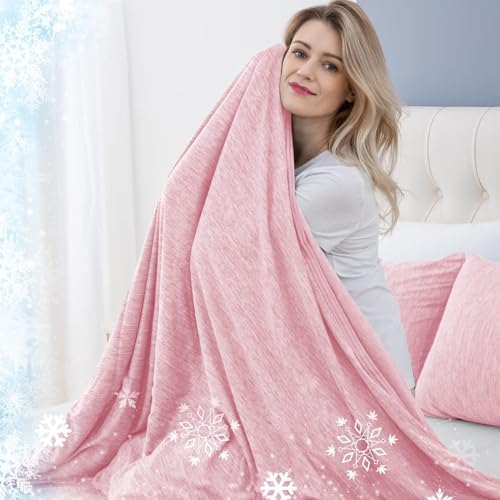 Image of CHOSHOME Cooling Blanket for Hot Sleepers Lightweight Summer Cold Thin Blankets for Sleeping, Hot Flashes Night Sweats, Soft Blanket for Bed, Twin Size, Pink