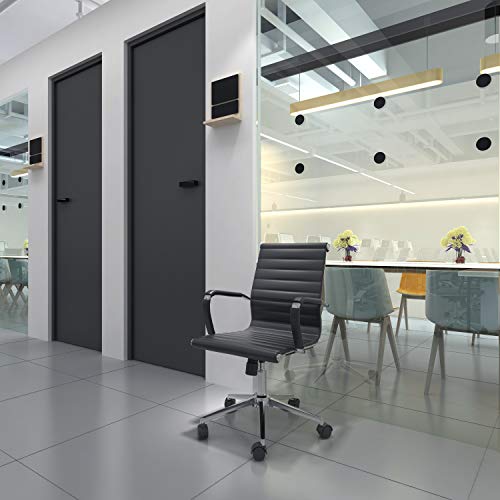 2Xhome Modern Office Desk Chair Mid Back Ribbed Pu Leather Conference Task Armchair With Swivel Tilt & Adjustable Height, Black #TOP4