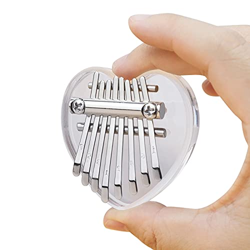 Yurika ミニ 親指ピアノ カリンバ8キー 吊り下げ式 指 トレーニング アフリカ楽器 ギフト かりんば初心者 子ども ピアノに 簡単な演奏 学習 防水 7*6Cm ハートの形