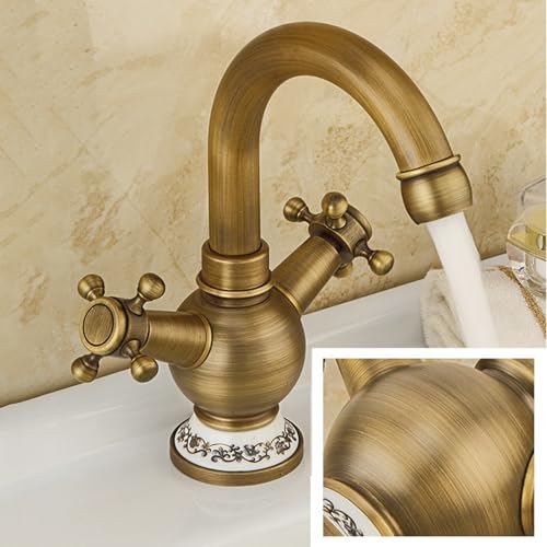 Mitigeur de lavabo en laiton antique résistant avec double commande rétro - 3