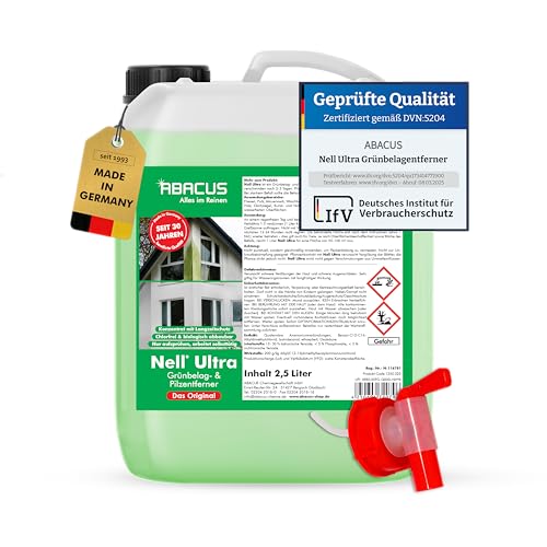 Preisvergleich Produktbild ABACUS® Nell Ultra Grünbelagentferner & Algenentferner Konzentrat, extrem stark! Entfernt Grünbelag & Algen selbsttätig mit Langzeitschutz für Stein, Fassade, Terrasse, Dach Nell Ultra 2,5 Liter