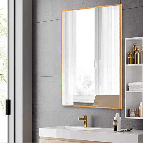 Image of NeuType 38 x 26 Inch Wall-Mounted Mirror, Mirror for Wall, Aluminum Alloy Frame Wall Mirror Large Vanity Hanging Decorative Mirrors for Bathroom, Gold