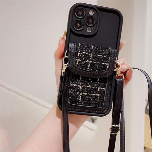 Étui souple en cuir pour collier de lanière iPhone 15 14 13 Pro Max coque noire