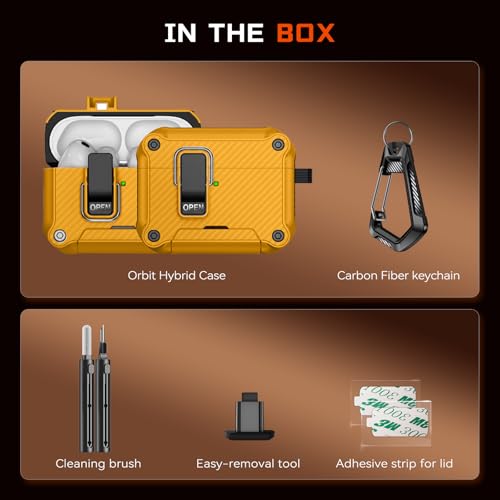 Image of Inesore for AirPods Pro 3 Case with Secure Lock (Yellow) | Phone Stand Design,Compatible with MagSafe,Automatic Snap Switch Secure Cover Carbon Fiber Texture with Cleaner Kit