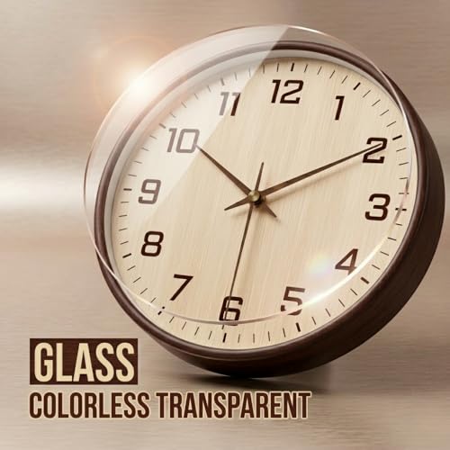 Image of ginoya brothers 12 Inch Silent Non-Ticking Silent Wall Clock, Modern Round Analog & Digital Display (Temp /Calendar) Decorative Clock, Easy to Read for Home, Living Room, Office (Cream-Brown Analog)