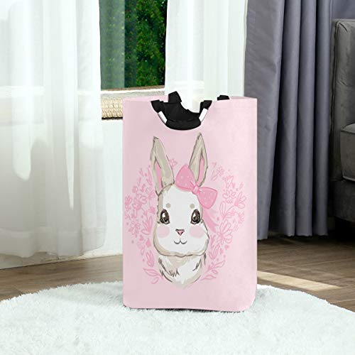 Agona Cute Bunny Rabbit Laundry Basket With Handles Large Storage Bin Collapsible Fabric Laundry Hamper Foldable Laundry Bag For Kids Room Toy Bins Gift Baskets Bedroom Baby Nursery #TOP1