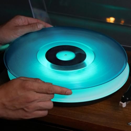 Image of The World's first LED Slipmat for Turntables by Vinyl Dood. PATENT PENDING. Acrylic, Dynamic LED Patterns, Multiple Colors, Fully portable, Rechargeable, Remote Included
