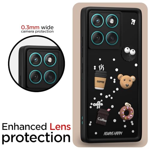 Image of Bintage Cute Fun Taddy| 3D Ball Bear| Donut| Coffee Rubber Case Camera Protection Back Cover Compatible for Motorola Edge 60 Stylus 5G - Black
