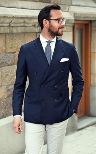 Wangyue Double Breasted Blazer Mens Casual Jacket Slim Fit Suits for Men Double Breasted Jacket Wedding Suit Set3
