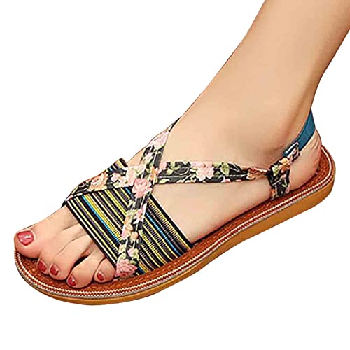 Sandales pour femmes flats d'été boho avec semelle souple et confortable pour la marche