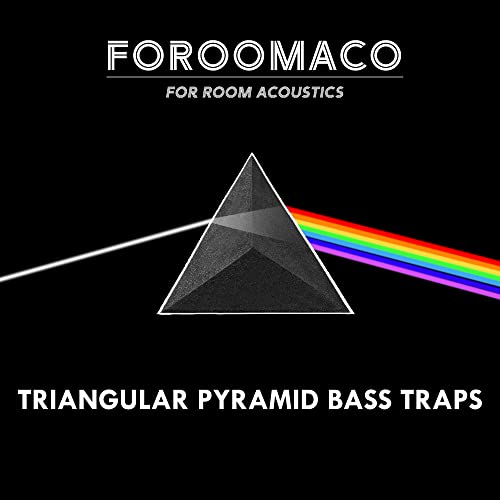Image of Foroomaco Triangular Pyramid Bass Traps for Ceiling Corners, 4 Pack, Black | 16.5 in face, 12 in deep sound absorbing acoustic foam for bass control in studios, podcast rooms and home theaters