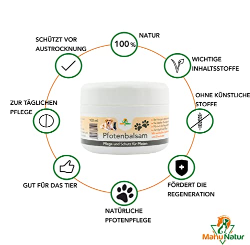 Mahu Natur 100 ml Pfotenbalsam Hund & Katze - Super Pfotenschutz Creme Und Pfotenpflege Hund Mit Wertvoller Sheabutter- Pflege Bei Trockenen Und Rissigen Pfoten